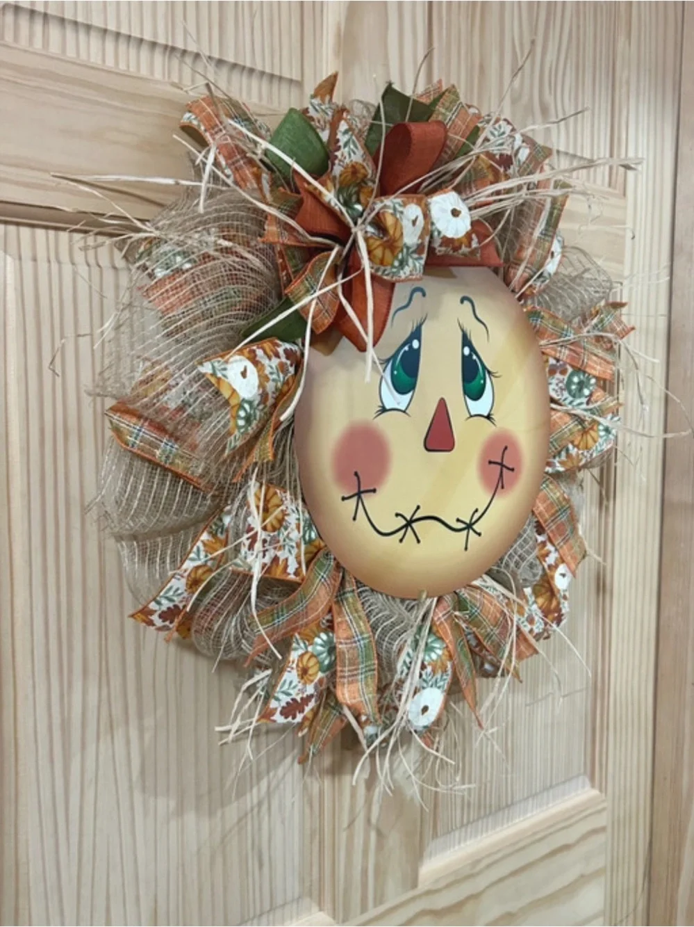 NEW Autumn Scarecrow Wreath - Orange & Cream